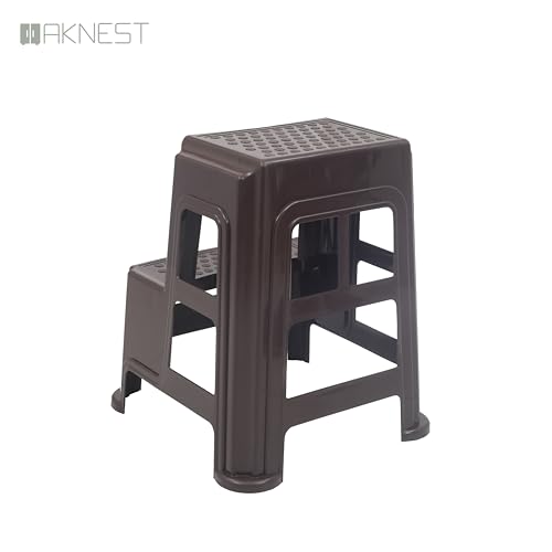 Image of Oaknest Supreme Multipurpose Plastic 2-Step Stool for Kids & Adults - Anti-Slip Lightweight Stepping Stool for Kitchen, Bathroom & Home - Wenge, 1 Piece