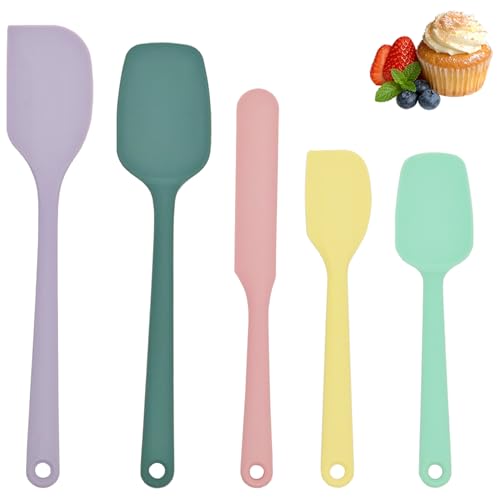 Silicone Spatula Set of 5, Food Grade Rubber Spatulas for Baking, Scraping, High Temperature Resistant, Safe BPA-Free, Nonstick Kitchen Tools for Cooking and Mixing
