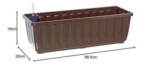 Dehner Blumenkasten Aqua-Flor Plus mit Bewässerungssystem, ca. 58.5 x 22 x 19 cm, Kunststoff, braun