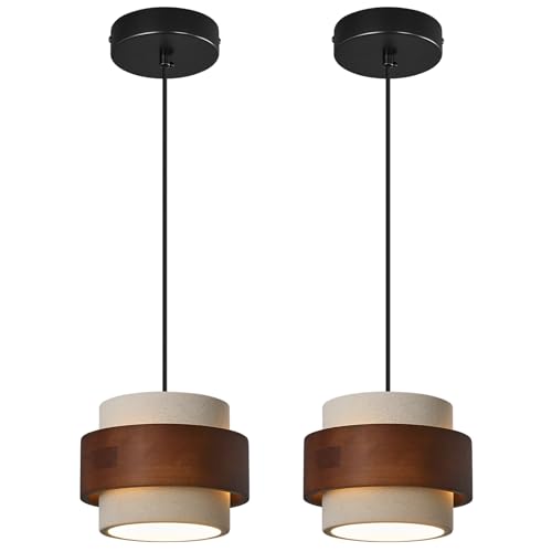 JXJYHL Modern Cement Pendant Light Fixture,Concrete Pendant Lights with Wood Accent,Vintage Farmhouse Chandelier for Kitchen Island Dining Room Living Room Bedroom Restaurant Cafe(White 2-Pack)