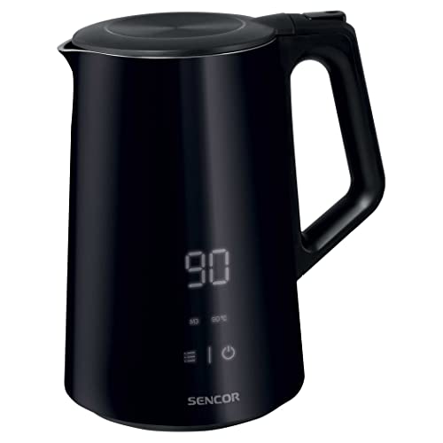 Sencor SWK 0590BK Glaswasserkocher mit 1,5 Liter Fassungsvermögen und 2200 Watt Leistung, Edelstahl, Innenbeleuchtung, 100 % BPA-frei, Temperaturregelung (40 °C bis 100 °C) Cover