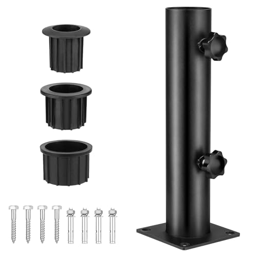 BORDEAG Pied Parasol, Support De Parasol Extérieu, Support De Parasol Réglable, Support Parasol Metal Réglable avec 3 Anneaux De Réduction en PVC (32/38/48...