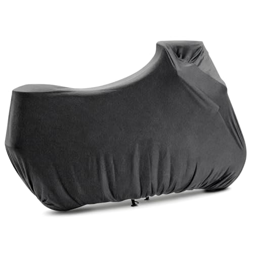 BHIEE Housse de Moto Intérieur Élastique – Tissu Stretch Respirant, Anti-poussière pour Garage, Protection Moto 245 x 104 x 125 cm, Gris chiné foncé