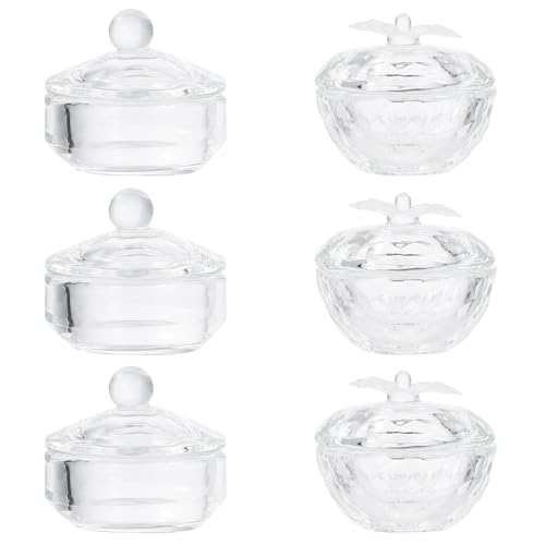 6 piezas de vasos de cristal para arte de uñas con tapa
