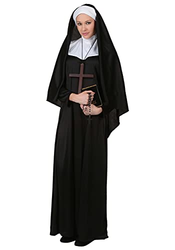 Fun Costumes Adult Traditional Nun Costume for Women, Devout Convent Worker Halloween Outfit - Black - X-Large