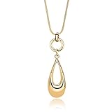 welbijoux Long Necklaces for Women Waterdrop Pendant Sweater Layered Y Statement Bohemian Silver Chain Necklace with Gifts Box Jewelry (GOLD)