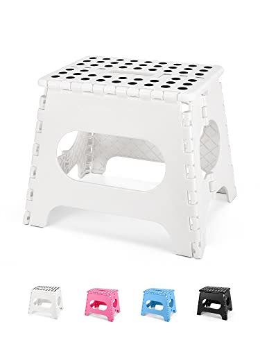 Image of Dyforce Kids Step Stool 11 Inch, 300lbs Folding Step Stool for Adults | Toddler Step stool White,Anti-slip Heavy Duty with Carry Handle, Lightweight Foldable Stool for Bathroom Kitchen Bedroom