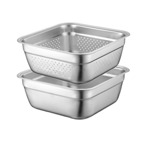 Sdvieuk 2パック保存容器 角バットコランダーセット コランダーセット ステンレス製 スクエア水切りバットコランダー ステンレス製 スクエアコランダー ステンレス製 食洗機対応 調理しやすい 食品 省スペース 錆びにくい 食品一時保存 (漏洩盆地 +