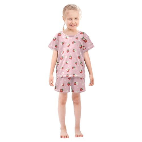 Vdsrup Pink Daisies Summer Pajamas Set Short Cotton Sleepwear 2 Piece Unisex 5Y2