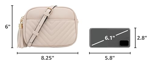 Image of FashionPuzzle Chevron Quilted Crossbody Camera Bag with Chain Strap and Tassel