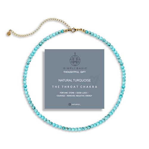 SIMPLÍ BASIC Natural Healing Gemstone 4mm Bead Necklace | Womens & Mens Beaded Fashion Jewellery | Inc Gift Box (Turquoise)|Valentines Anniversary Gifts for Her Mothers Day
