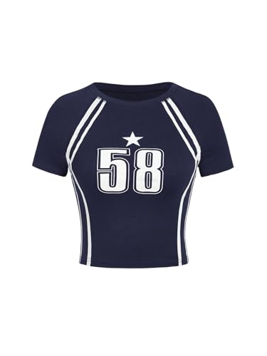 SOLY HUX Girl's Number Graphic Jersey Crop Top Short Sleeve T-Shirts Tight Fitted Graphic Tees