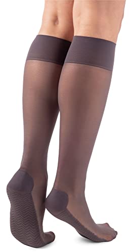 NOQ Damen Fußmassage Kniestrümpfe transparent halbmatt druckfreier Kniestrumpf Strumpfhose Socken Massagesohle 20 DEN Active, Graphite Cover