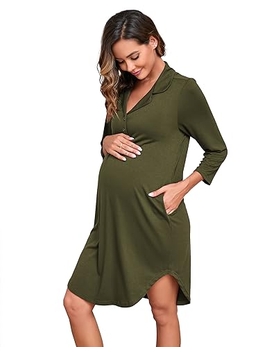 KOJOOIN Stillnachthemd Damen Nachthemd Geburt Nachtwäsche 3/4 Ärmel...