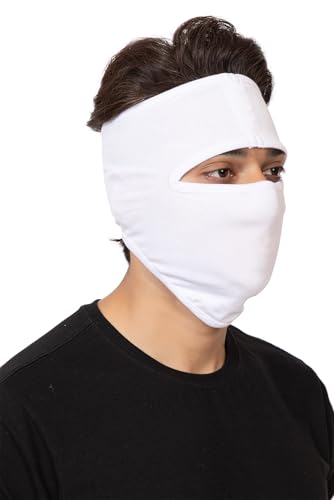 Image of Gajraj Unisex Cotton Anti Pollution Dust Sun Protecion Full Face Cover Mask with Air Filter Mesh and Visor (White) (Plain Mask)