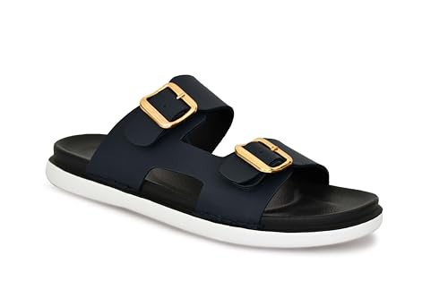Image of Men's Stylish Dual Buckle Slip-On Sandals | Comfortable & Lightweight Casual Sliders /Slipper for Everyday, Travel, & Beach