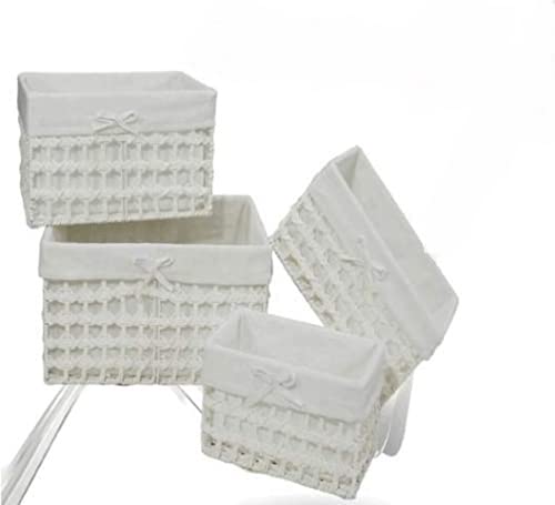 Panier polyester blanc droit 03175 : lot de 4 bacs de rangement conformes à la photo