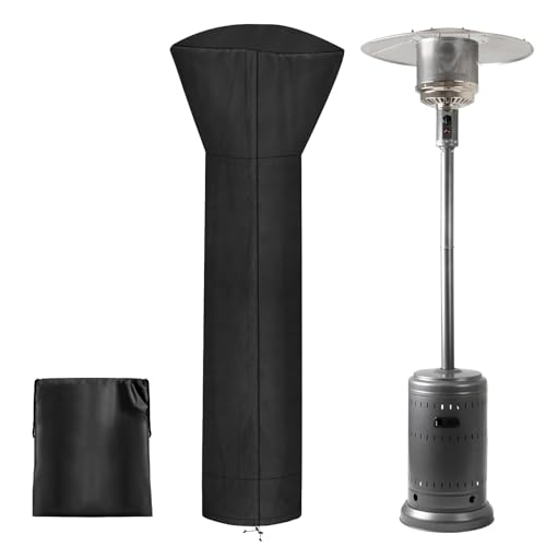 PureFit Waterproof Patio Heater Covers with Zipper, Heavy Duty Garden Windproof Heater Protector with Storage Bag, UV-Resistant Windproof Standing Heater Covers, Black, 89”H x 33”D x 19”
