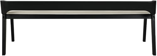 Miniatura 6 de Rasmus - Banco de comedor de madera de imitación de piel color crema, acabado negro