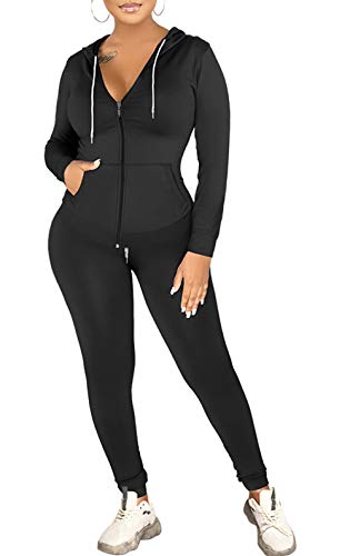 PRETTYGARDEN Womens Two Piece Active Wear Long Sleeve Zipper Jacket with Sweatpants Legging Tracksuit Sweatsuit Workout Set Black