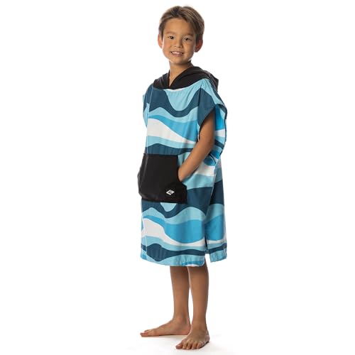 Image of Flow Changing Poncho for Kids - Microfiber Hooded Swim Towel Poncho for Boys & Girls, Perfect for Beach, Pool, or Swim - Quick Dry, Absorbent, Light Weight, and Easy to Pack (Bluewave, Small)