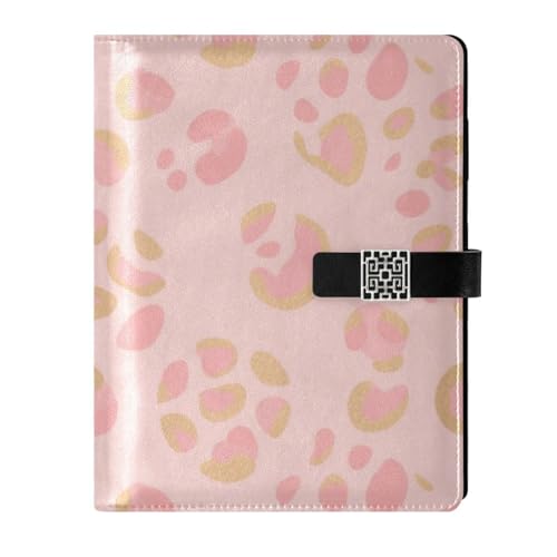 Carnet de notes en cuir souple premium et motif léopard doré rose raffiné