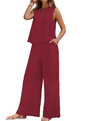 Image of ALL YOURS Women's 2 Piece Outfit Loose Tank Top and Wide Leg Pants Sets|co-ord set for women cord set for women lounge wear set for women coords set for women wear