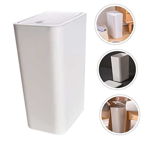 Caneca de basura pequeña rectangular con tapa blanca miniatura 4