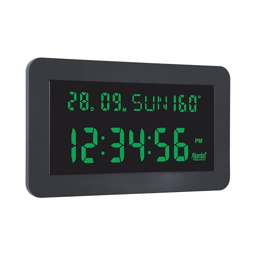 Image of Ajanta Digital Wall Clock DC-157 Green | Large 14 Inch Backlit Display | Modern Clock with Temperature, 12 /24 Hour Mode | Wall Mount