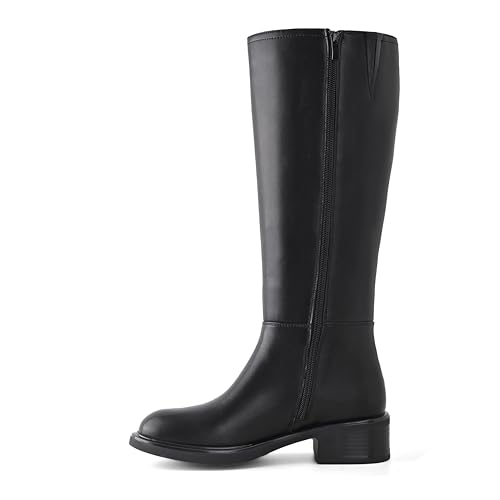 Shoe'N Tale Women's Knee High Boots Chunky Low Heel Round Toe Tall Boots with Side Zipper3