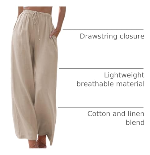 Best Wide Leg Pants for Women Over 50: Stylish, Comfortable, Flattering Options for 2026 3 Faleave Women's Cotton Linen Summer Palazzo Pants Flowy Wide Leg Beach Trousers with Pockets(Khaki-XL)