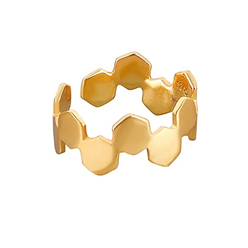 Chengxun Anillo de oro de 18 quilates con costuras hexagonales minimalistas y con apertura ajustable para el dedo, regalo de cumpleaños para las mujeres Cover