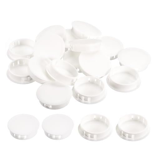 Image of uxcell 1-9 /16 inch Plastic Hole Plugs, 26Pcs Flush Type Panel Round Snap in Fastener Knockout Locking Plugs for Furniture Insert End Caps Panels, White