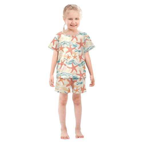 ALAZA Red Starfish Cartoon Pajamas Set Short Sleeve Cotton Sleepwear Summer Pjs 2 Piece 5-14Y3