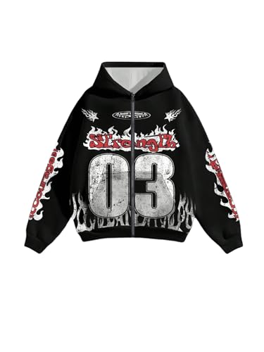 SOLY HUX Men's Y2k Number Graphic Zip Up Hoodie Sweatshirt Gothic Long Sleeve Hooded Casual Jacket Streetwear