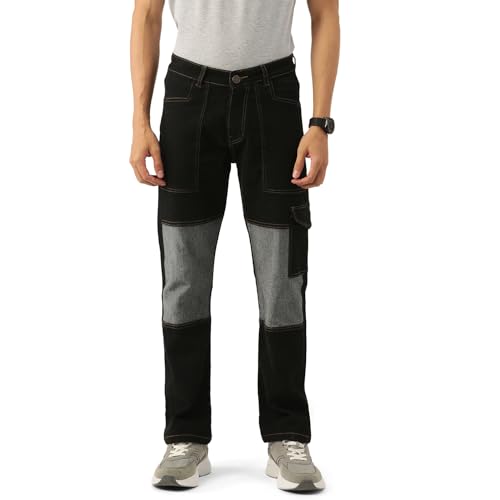 Image of PARIS HAMILTON Men Relaxed Fit Colorblocked Distressed Two Tone Stretchable Denim Jeans