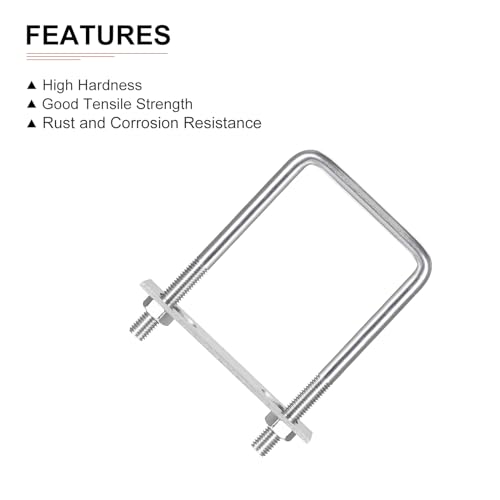 Image of DTGN M10x75x120mm(ThreadxWxL) Square U Bolt - 2Pack - Good for Trailer Pipe Replacement Parts - 304 Stainless Steel U Shape Bolts