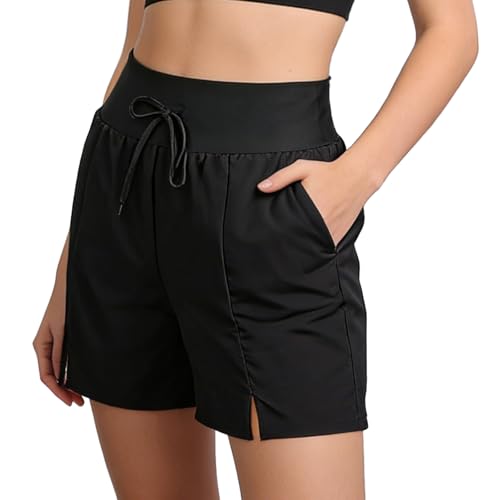 InfiniZer Swim Shorts Women High Waisted Tummy Control Womens Swimming Board Shorts Quick Dry UPF 50+ Swimsuit Bottoms for Women with Liner and Pockets (UK Alpha XL Regular Regular Black)