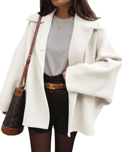 Tankaneo Womens Pea Coats Classic Notch Lapel Single Breasted Oversized Fall Winter Jackets Outerwear