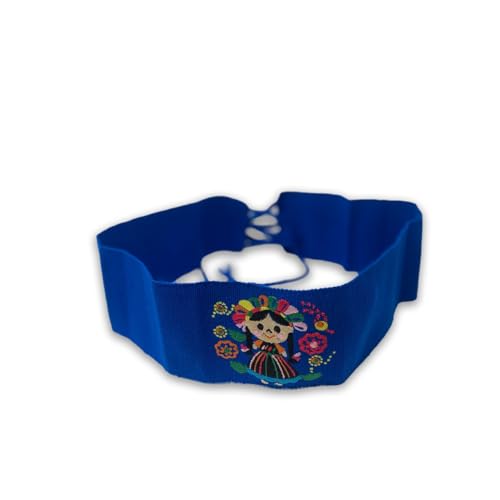 Traditional Mexican Artisanal Waist Belt, blue lele maria doll Decorative Embroidery2