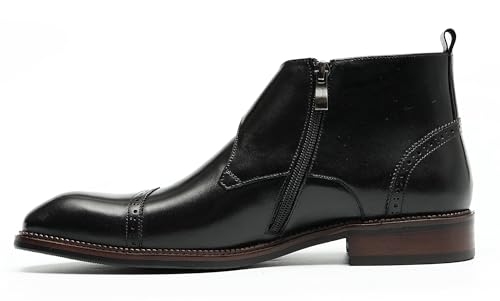 Santimon Chelsea Boots Men Formal Dress Ankle Boots Fashion Formal Genuine Leather Monk-Strap Brogues Chukka Boots Business Casual Wedding Boots for Men3