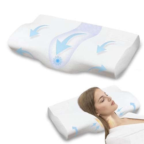 MERCURY TEXTIL- Almohada Cervical de Espuma Viscoelastica 60x35cm, Almohada Ortopedica Antirronquidos para Soporte de Cuello, Ideal para Dormir de Lado y Boca Arriba