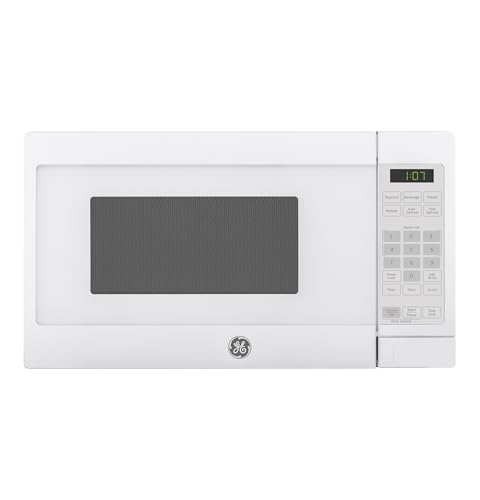 GE Countertop Microwave Oven, Compact 0.7 Cubic Ft., 700-watt Capacity, 6 Auto Cooking Settings, Child-Lock Technology, Kitchen Essentials for the Countertop, Dorm Room or Apartment, White