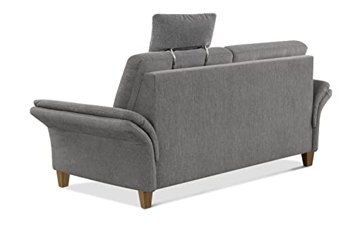 CAVADORE 3-Sitzer Sofa Wyk / 3er Couch im Landhausstil mit Federkern, Kopfstütze + Holzfüßen / 186 x 90 x 89 / Chenille, Grau – Bild 6