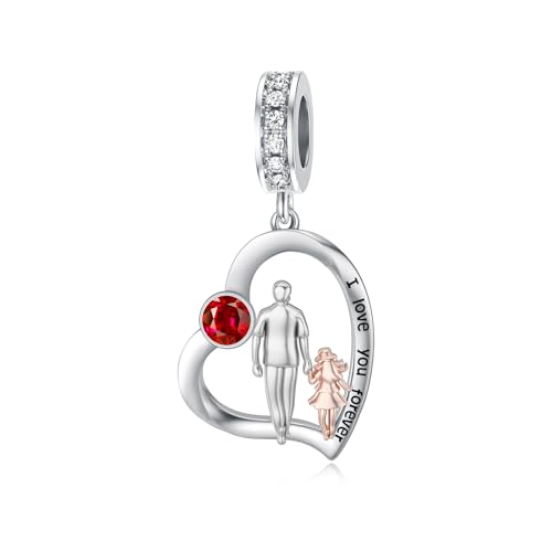 Image of PROESS Father Mother Daughter Charm fit Charms Bracelet Sterling Silver Charms for Bracelets Birthday Valentines Day Gifts for Daughter Mother Lover