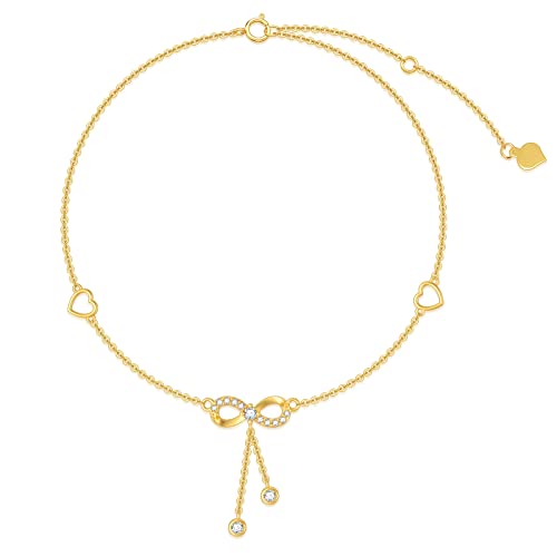 Tobillera de oro auténtico y moissanita con diseño de infinito para mujer