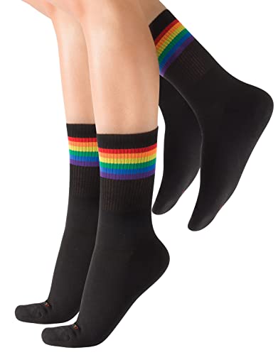 CALZITALY 2 Paar Unisex Socken mit Regenbogen Muster| Baumwolle Strümpfe für Damen und Herren | Grau, Weiss, Schwarz | 35/38-39/42-43/46 | Made in Italy (39-42, Schwarz)