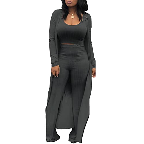 Image of Women's 2 Piece Outfits Set Ribbed Short Sleeve Casual Crop Top Wide Leg Pants Suit Set