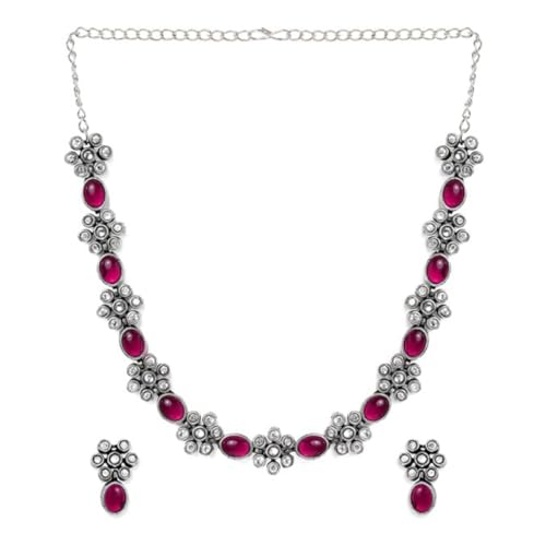 Rubans Oxidised Silver Plated Handcrafted Ruby Stone Necklace Set For Women (B0D6RWV5ZG) Amazon Price History, Amazon Price Tracker