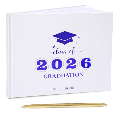 Graduation Guest Book Class of 2026 Graduation Guest Book with Pen Hardcover Guest Sign in Book Memory Scrapbook Graduation Decorations Grad Party Supplies for High SchoolCollege (Blue)